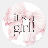 Schattigee Roze Coquette Bow Het is een Meisje Ronde Sticker (Voorkant)