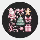 Schattigee Roze Coquette Bow Kerstboom Xmas Ronde Sticker (Voorkant)