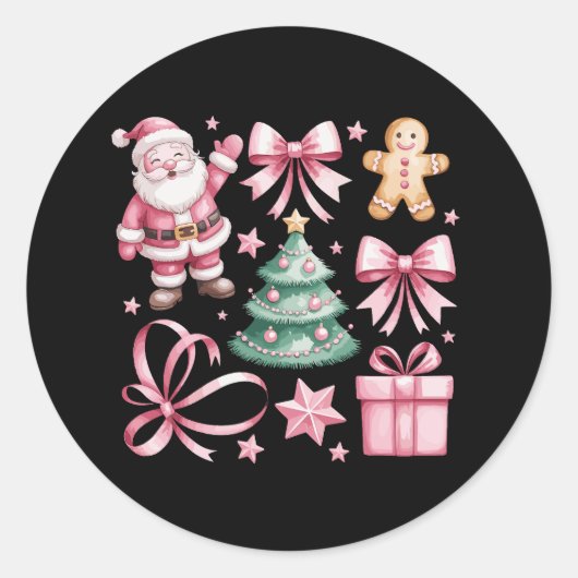 Schattigee Roze Coquette Bow Kerstboom Xmas Ronde Sticker (Voorkant)