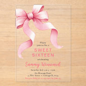 Schattigee Roze Coquette Bow Sweet Sixteen Acryl Uitnodigingen (Voorkant)