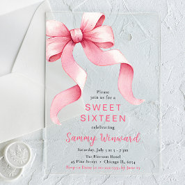 Schattigee Roze Coquette Bow Sweet Sixteen Acryl Uitnodigingen