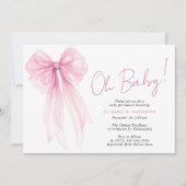 Schattigee Roze Coquette Bow Waterverf Baby Meisje Kaart (Voorkant)