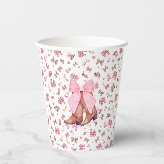 Schattigee Roze Coquette Cowgirl Laarzen en Bow Pa Papieren Bekers (Voorkant)