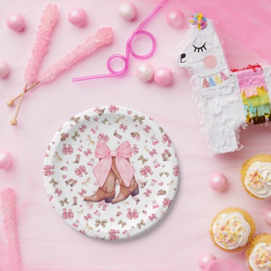 Schattigee Roze Coquette Cowgirl Laarzen en Bow Pa Papieren Bordje (Feest)