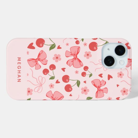 Schattigee Roze Coquette Kersen & Bogen Custom Case-Mate iPhone Case (Achterkant (horizontaal))