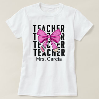 Schattigee Roze Coquette Pencil Custom Teacher Nam T-shirt