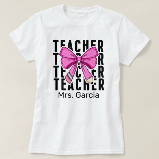 Schattigee Roze Coquette Pencil Custom Teacher Nam T-shirt (Design voorkant)