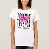 Schattigee Roze Coquette Pencil Custom Teacher Nam T-shirt (Voorkant)