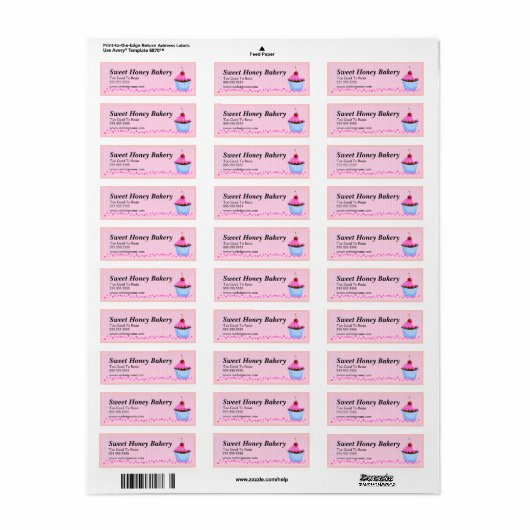 Schattigee roze cupcake bakkerij labels (Full Sheet)