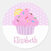 Schattigee roze cupcake harten lieve meisjesachtig ronde sticker (Voorkant)