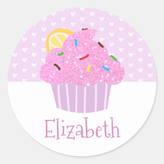 Schattigee roze cupcake harten lieve meisjesachtig ronde sticker (Voorkant)