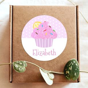 Schattigee roze cupcake harten lieve meisjesachtig ronde sticker
