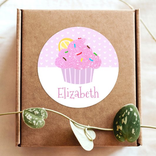 Schattigee roze cupcake harten lieve meisjesachtig ronde sticker