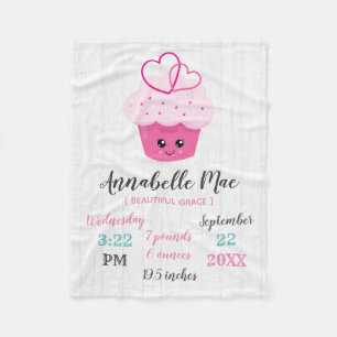 Schattigee Roze Cupcake Kawaii Baby Geboortestatis Fleece Deken