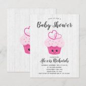 Schattigee roze cupcake kawaii Baby shower uitnodi Kaart (Voorkant / Achterkant)