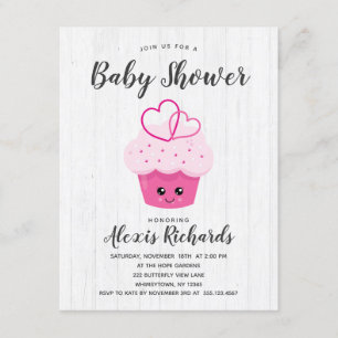 Schattigee roze cupcake kawaii Baby shower uitnodi Kaart