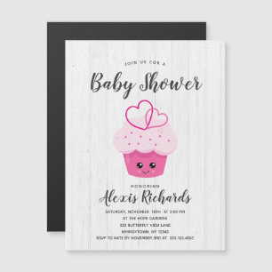 Schattigee roze cupcake kawaii Baby shower uitnodi Magnetische Uitnodiging
