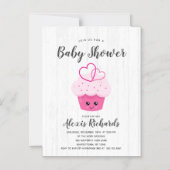 Schattigee roze cupcake kawaii Baby shower uitnodi Magnetische Uitnodiging (Voorkant)