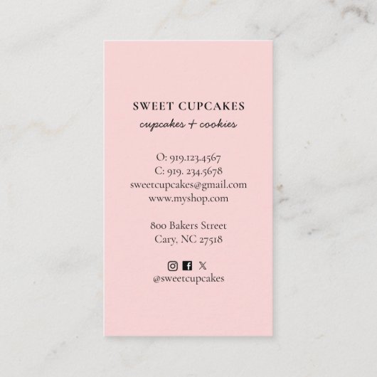 Schattigee Roze Cupcake Macaroon Bakkerij Visitekaartje (Achterkant)