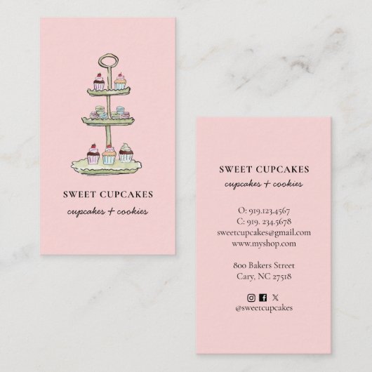 Schattigee Roze Cupcake Macaroon Bakkerij Visitekaartje (Voorkant / Achterkant)