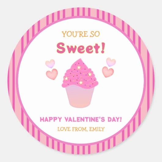 Schattigee Roze Cupcake Sweet Hearts Valentijnsdag Ronde Sticker (Voorkant)