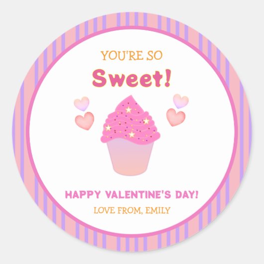 Schattigee Roze Cupcake Sweet Hearts Valentijnsdag Ronde Sticker (Voorkant)