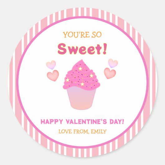 Schattigee Roze Cupcake Sweet Hearts Valentijnsdag Ronde Sticker (Voorkant)