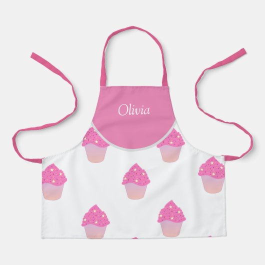 Schattigee roze cupcakes Pattern Kind naam Schort (Voorkant)