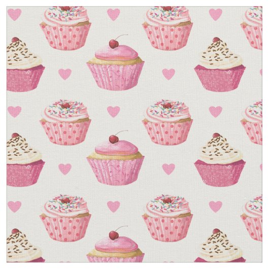 Schattigee Roze Cupcakes Print stof (Close Up)