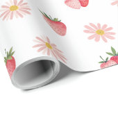 Schattigee Roze Daisy & Aardbeien Pastel Waterverf Cadeaupapier (Rol Hoek)