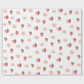 Schattigee Roze Daisy & Aardbeien Pastel Waterverf Cadeaupapier (Vlak)