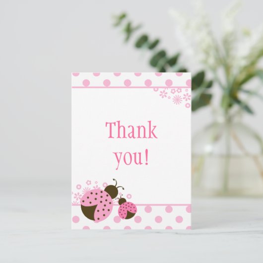 Schattigee roze dame bug meisjes dank u briefkaart (Staand voorkant)