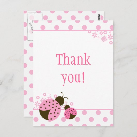 Schattigee roze dame bug meisjes dank u briefkaart (Voorkant / Achterkant)
