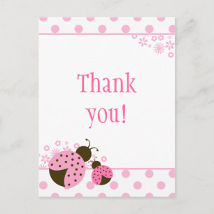 Schattigee roze dame bug meisjes dank u briefkaart
