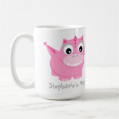 Schattigee roze Dino Kawaii Cartoon Koffiemok (Links)