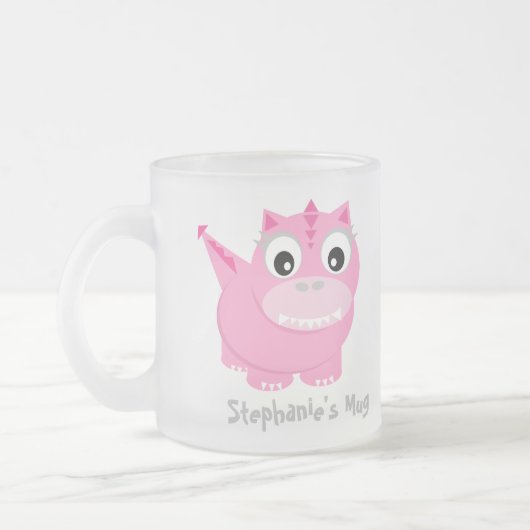 Schattigee roze Dino Kawaii Cartoon Matglas Koffiemok (Links)