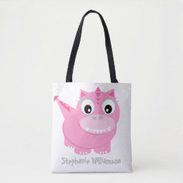 Schattigee roze Dino Kawaii Cartoon Tote Bag