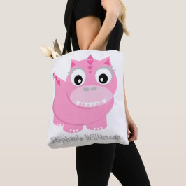 Schattigee roze Dino Kawaii Cartoon Tote Bag