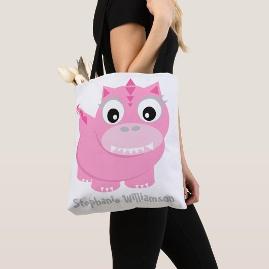 Schattigee roze Dino Kawaii Cartoon Tote Bag (Dichtbij)