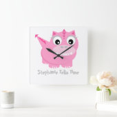 Schattigee roze Dino Kawaii Cartoon Vierkante Klok (Huis)