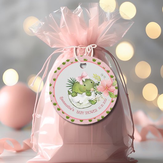 Schattigee Roze Dinosaurus Baby shower Gift Label
