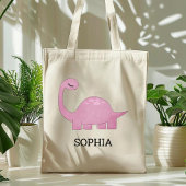 Schattigee Roze Dinosaurus Gepersonaliseerde Kinde Tote Bag