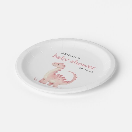Schattigee Roze Dinosaurus Meisjes Baby shower Papieren Bordje (Gekanteld)