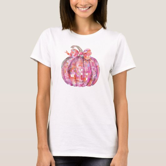 Schattigee Roze Disco Pompoen Herfst Herfst T-shirt (Voorkant)