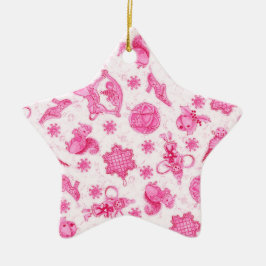 Schattigee Roze Ditsy Vakantie Kerst Waterverf Keramisch Ornament