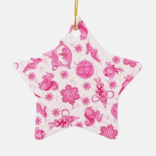 Schattigee Roze Ditsy Vakantie Kerst Waterverf Keramisch Ornament (Voorkant)