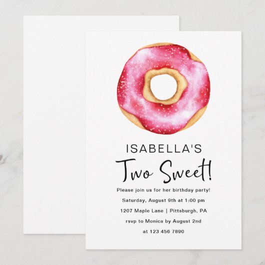 Schattigee Roze Donut 2e Verjaardagsfeest Kaart (Voorkant / Achterkant)