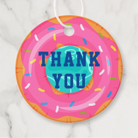 Schattigee roze donut binnenbuis zwembad feestdag  bedankjes labels (Voorkant)