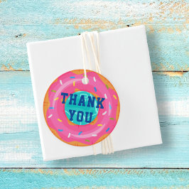 Schattigee roze donut binnenbuis zwembad feestdag  bedankjes labels