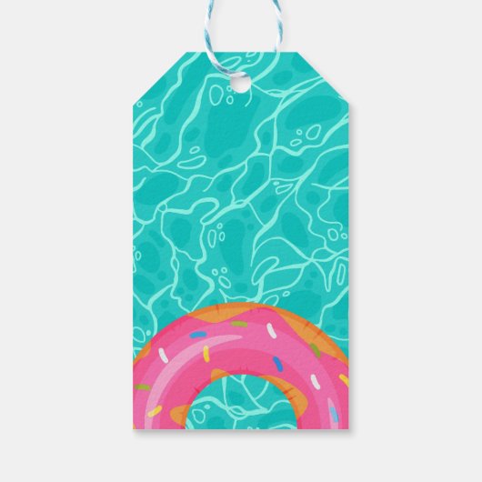 Schattigee roze donut binnenbuis zwembad feestdag  cadeaulabel (Achterkant)